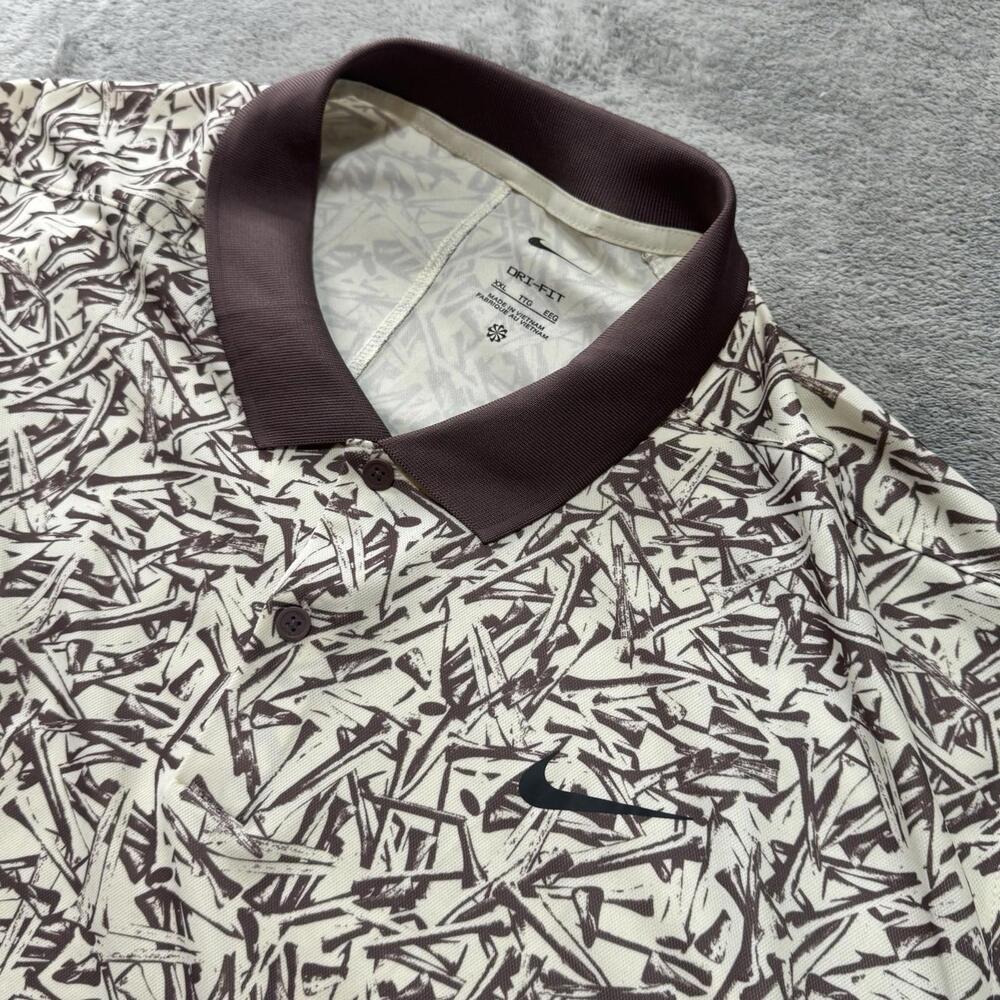 Nike Polo Shirt Mens XXL 2XL Brown Victory All Over Print Tees Dri Fit Golf